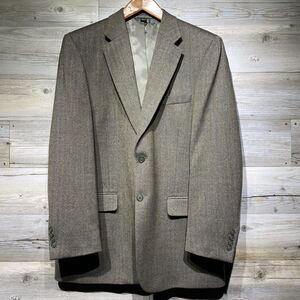 Saddlebred Brown Herringbone Blazer Sport Coat 42L 100% Lambswool Two-Button